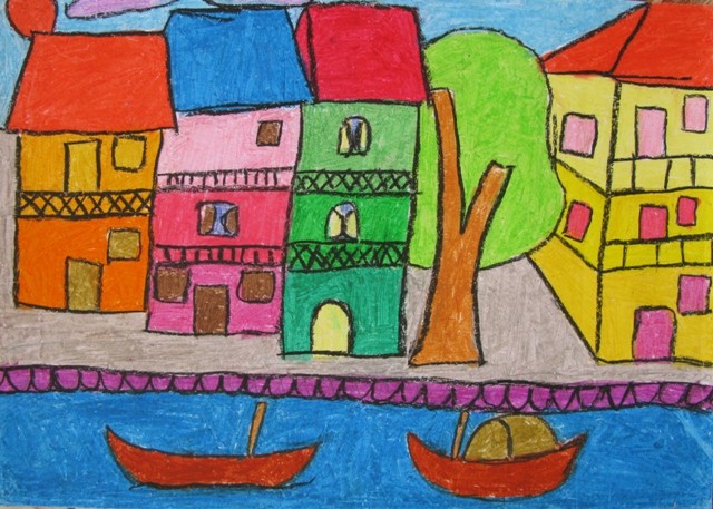 Vẽ tranh đề tài cuộc sống quanh em khu nhà cạnh sông