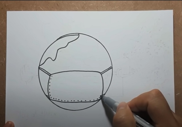 Bước 1: Vẽ phác thảo Trái Đất đeo khẩu trang