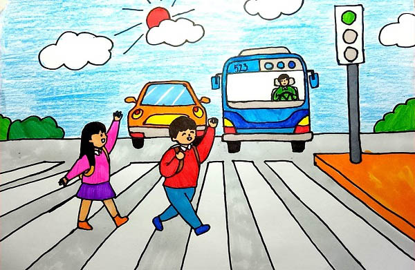 Vẽ tranh an toàn giao thông đơn giản